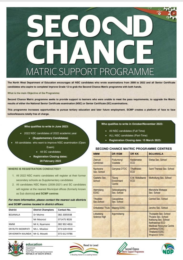 NW EDUCATION AVAILS SECOND CHANCE MATRIC PROGRAMME North West
