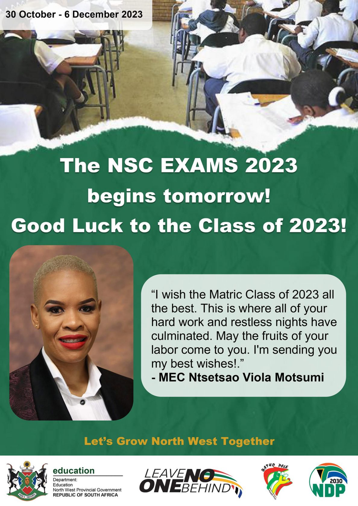 NSC Exams – Good Luck Class of 2023 – North West Department of Education
